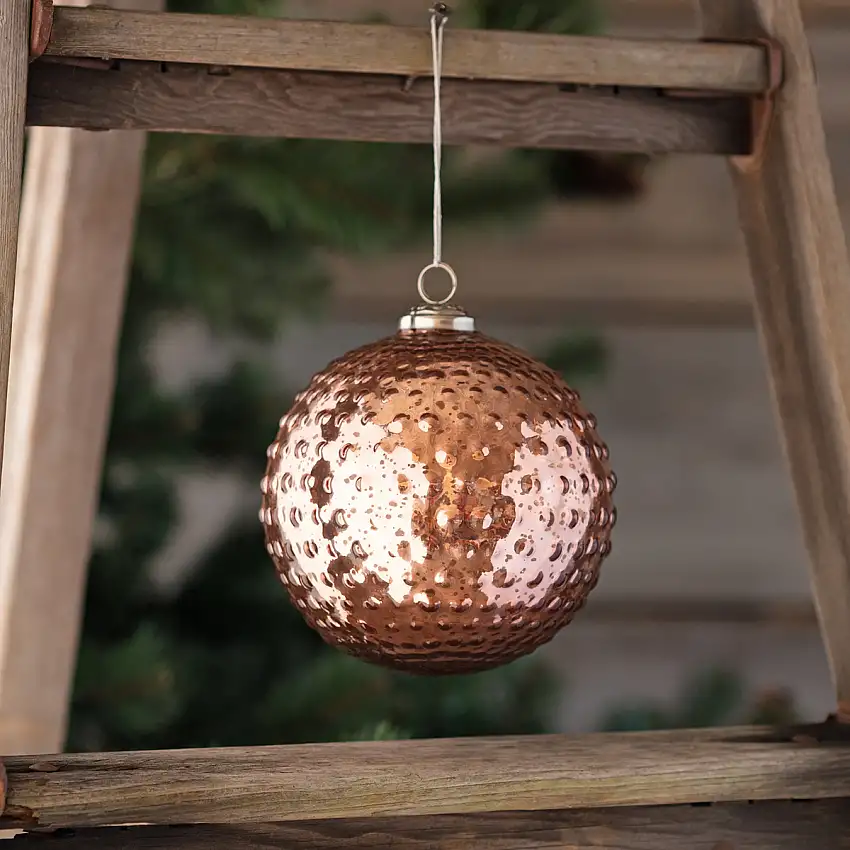 Round Hobnail Rose Mercury Glass Ornament - Thumbnail 4