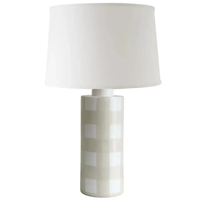 Beige Gingham Column Lamp - Thumbnail 2